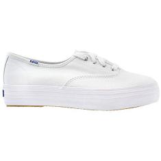 Keds Tênis feminino com cadarço triplo, Tela branca, 38