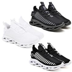 Kit 3 Tênis Trança Preto Branco, White e Black, 37