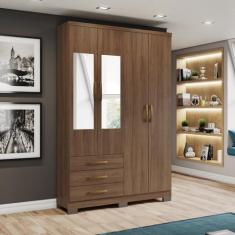 Guarda-roupa Solteiro 4 Portas 3 Gavetas com Espelho Caju - Henn