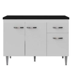 Balcão de Cozinha Gabriela Branco Flex com Tampo 120 cm Preto Fosco - 