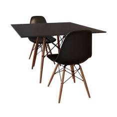 Conjunto De Mesa De Jantar Eames Eiffel Quadrada 90cm Tampo De Madeira