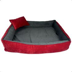 Cama para Cachorro Caminha Pet Scott Veludo Cinza/Vermelho com Travess