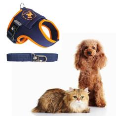 Coleira Com Guia para Cachorro Peitoral Para Cães E Gatos Colete Regul