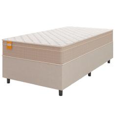 Cama Box Solteiro Colchão Molas Qatar 88x188x60cm Bege/Branco Inducol-Suporta Até 200 Kg Por Pessoa
