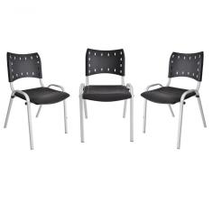 Kit 3 Cadeiras Iso Para Escola Escritório Comércio Preto Base Branca