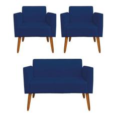 Kit 01 Namoradeira 02 Poltronas Marisa Azul Marinho - D'ROSSI