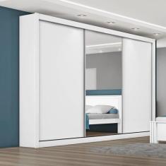 Guarda Roupa Casal com Espelho Costas 3mm - Toronto-Branco Acetinado -