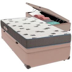 Cama Box Baú Bege e Colchão Light Espuma D33 Solteiro Ortobom
