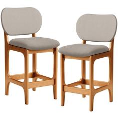 Kit 02 Banquetas Baixa Bar Cozinha E Sala De Jantar Fixa Betta L02 Imbuia Linho Bege