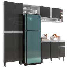 Cozinha Modulada Completa Vanessa 5 Peças 230Cm Branco Cinza Escuro - Desk Design