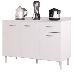 Balcão De Cozinha Com Tampo 120 Cm Branco Brilho - Poquema