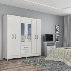 Guarda Roupa Casal com Espelho 6 Portas 2 Gavetas Real Light Atualle Móveis