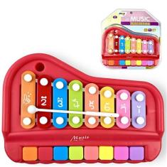 Pianinho Infantil Xilofone teclado musical 2 em 1 Vermelho - Marca