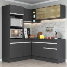 Armário Cozinha Completa de Canto Veneza Multimóveis V2098, Preto/Bran