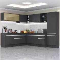 Armário Cozinha Completa de Canto Veneza Multimóveis V2100, Preto/Bran