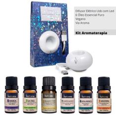 Kit Aromaterapia Difusor Usb Com Led e 6 Óleo Essencial Via Aroma