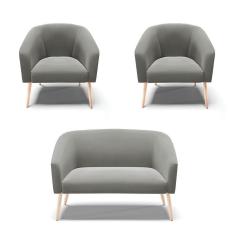 Kit Namoradeira 2 Lugares E 2 Poltronas Grafite Pés Palito