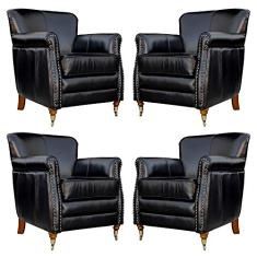 Kit 04 Poltronas Decorativas Sala de Estar Brunei Pés Príncipe Couro Preto - Gran Belo