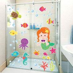 Adesivo Infantil Para Box Banheiro Fundo Do Mar Sereia