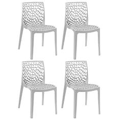 Loft7 Home Decor, Kit Conjunto 4 Cadeiras Gruvyer, Polipropileno com Encosto para Sala de Jantar Cozinha Bar Jardim Varanda - Cinza Claro