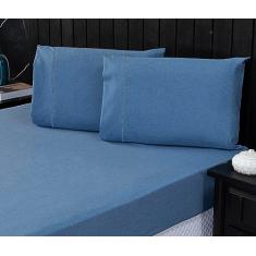 Jogo de Cama King Percal 400 Fios Ponto Palito 03 Peças, Antiácaro, Anti-pilling com Toque Macio - Linho Azul