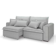 Sofá 3 Lugares Retrátil e Reclinável Cannes Linho Bouclé Cinza 200 cm