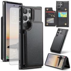 Asuwish Capa de telefone para Samsung Galaxy S24 Ultra 5G Capa carteira com protetor de tela e bloqueio RFID de couro PU suporte para cartão de crédito acessórios para celular S24Ultra 24S S 24