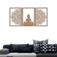 Quadro Decorativo Vazado Buddha Mandala MDF 3mm Marrom