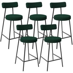 Kit 05 Banquetas Baixa Para Cozinha Sala De Jantar Bar Bancada Milão L02 Bouclê Verde