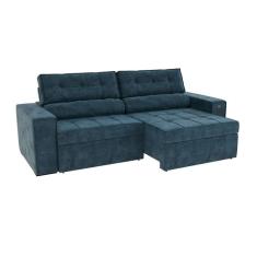 Sofá 4 Lugares Retrátil e Reclinável Lanus Veludo Azul Marinho 250 cm