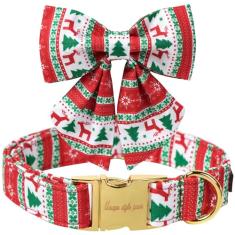 Unique Style Paws Coleira de cachorro de Natal com laço para cães de algodão para cães pequenos, médios e grandes 2023
