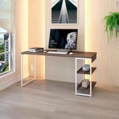 Escrivaninha com Estante Studio Nogal e Branca 150x75 cm - Modern