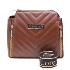 Bolsa Feminina Bordada Transversal Alça Bordada Lorena Vitoria, Carame