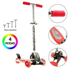 Patinete p/ Meninos c 4 Rodas Vermelho Dobrável e Ajustável - BBR Toys