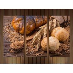 Quadro Decorativo Pães Tortas Padarias Cafeterias Gourmet Com 3 peças 