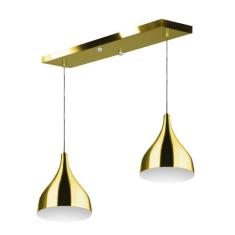 Lustre Pendente Gota Duplo Base Retangular Dourado - MARRYLUZ