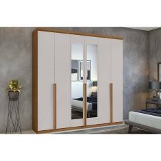 Guarda Roupa Casal 6 Portas (2 c/ Espelho) e 4 Gavetas Alonzo New Amêndoa/Off White - Lopas