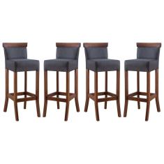 Kit 4 Banquetas Alta com Encosto Estofado Diamantina em Madeira Maciça Imbuia Linho Cinza L67 RMI