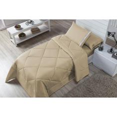 Kit Edredom Solteiro Dupla Face Aconchego 04 Peças - Avelã - Casa Comp