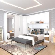 Quarto de Canto Casal com Guarda Roupas com Espelho e Mesas de Cabecei