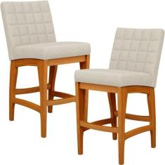 Kit 02 Banquetas Baixa Cozinha Bancada L02 Champagne - LYAM DECOR