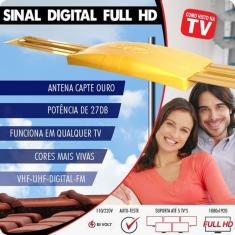Antena Digital Externa Amplificada Ouro 4x1 Vhf Uhf Digital Hdtv E Fm - Capte