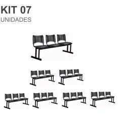 Kit 07 Cadeiras Longarinas PLÁSTICAS 03 Lugares – Cor PRETA – 23023