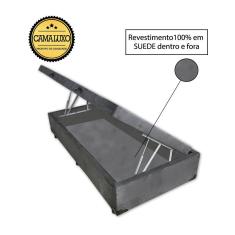 Cama Box Baú Luxo Blindado Solteirão NK Camas Suede Cinza 49x96x203