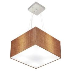 Lustre Pendente Quadrado Md-4005 Cúpula Em Tecido 21/35x35cm