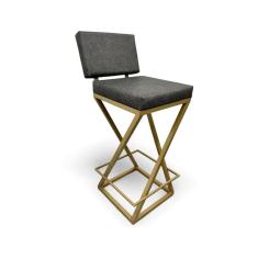 Banqueta Zenite Estofada com Encosto Cinza Metalon Dourado