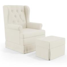 Poltrona de Amamentação com Balanço e Puff Helena P02 Capitonê Linho Champagne - Lyam Decor