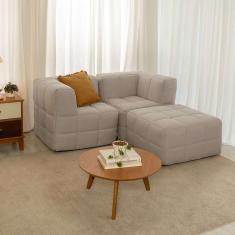 sofá guldi popup com 2 módulos canto e puff linho cru