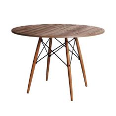 Mesa Dkr Eiffel Redondo Tampo De Madeira 90cm Amêndoa - Cor: Marrom
