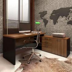 Mesa de Escritório Em L 170cm com Balcão e 3 Gavetas - F5 Office G, No
